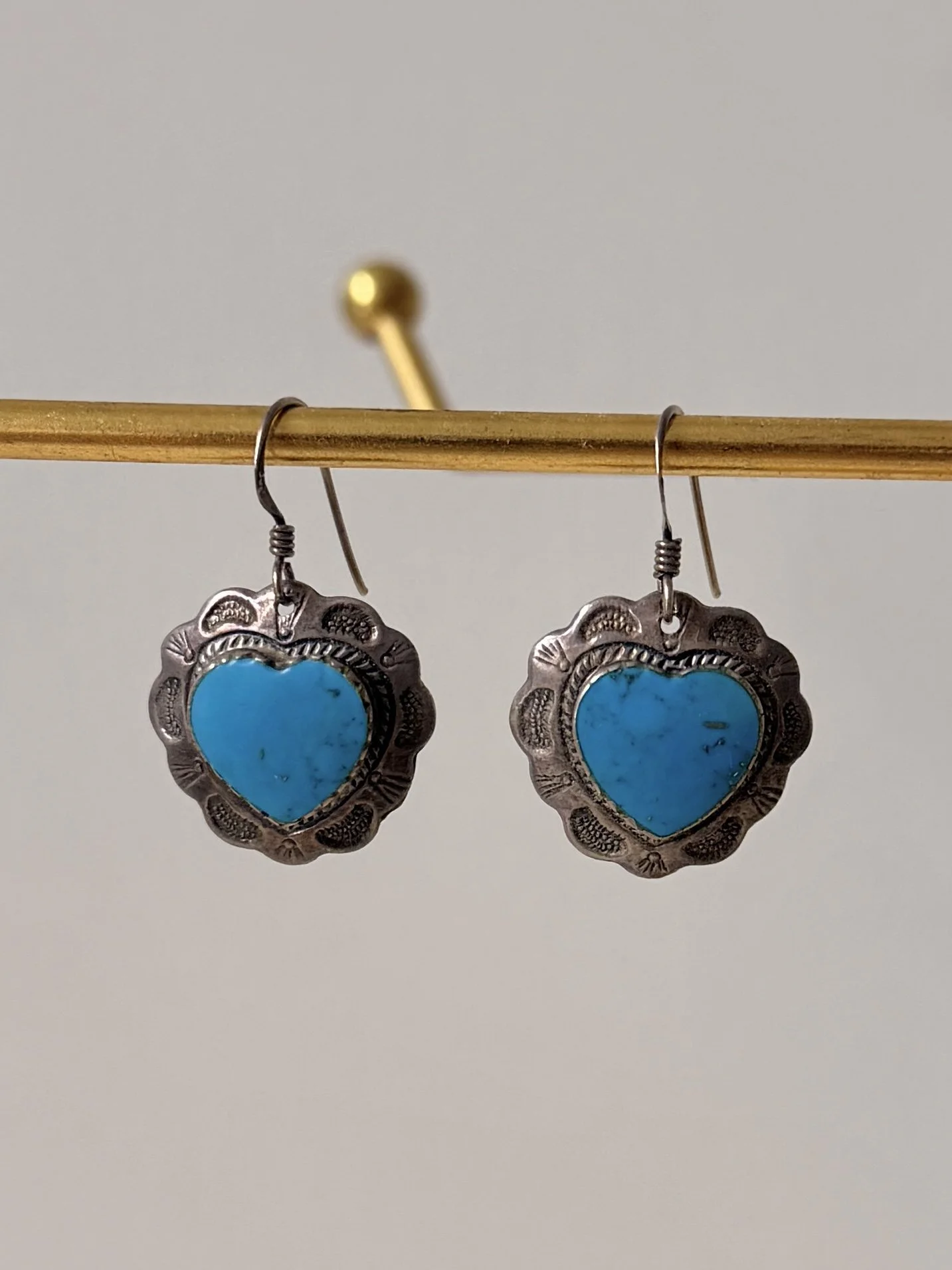 Southwest Heart-Shaped Turquoise and Sterling Silver Earrings