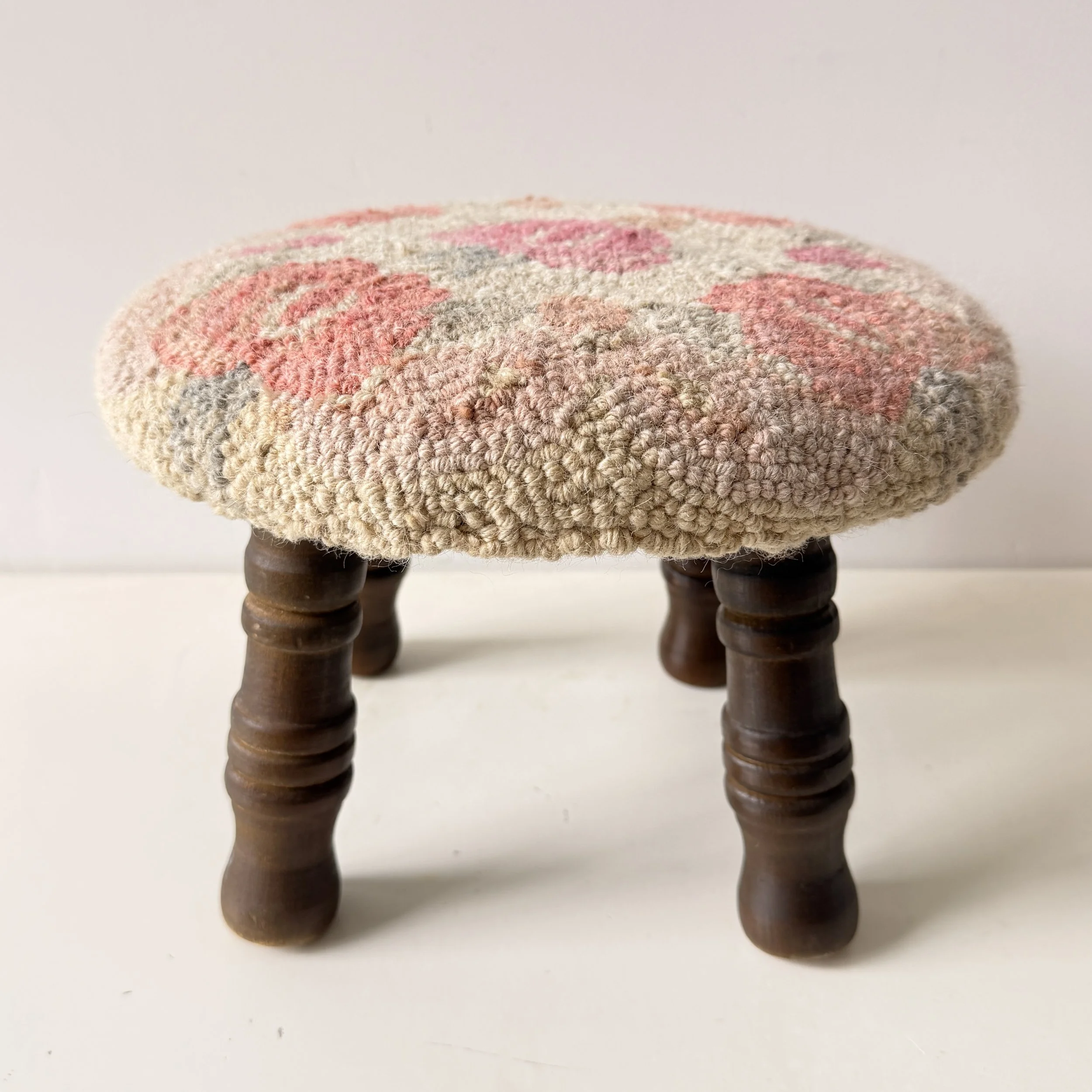 Vintage Floral Wool Hooked Footstool