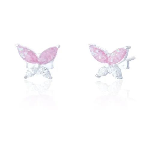 Beata Butterfly Stud Earrings - Pink Opal