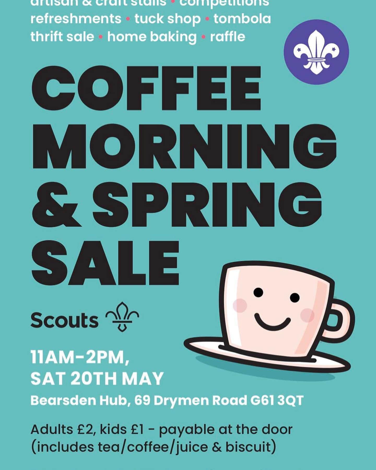 We are delighted to be attending this Spring Sale and Coffee morning tomorrow at Bearsden Hub from 11 am to 2 pm. Please pop along and show your support #staylocal #24thGlasgowScouts #fundraising #bearsden #tingtingjewellery #shoplocal