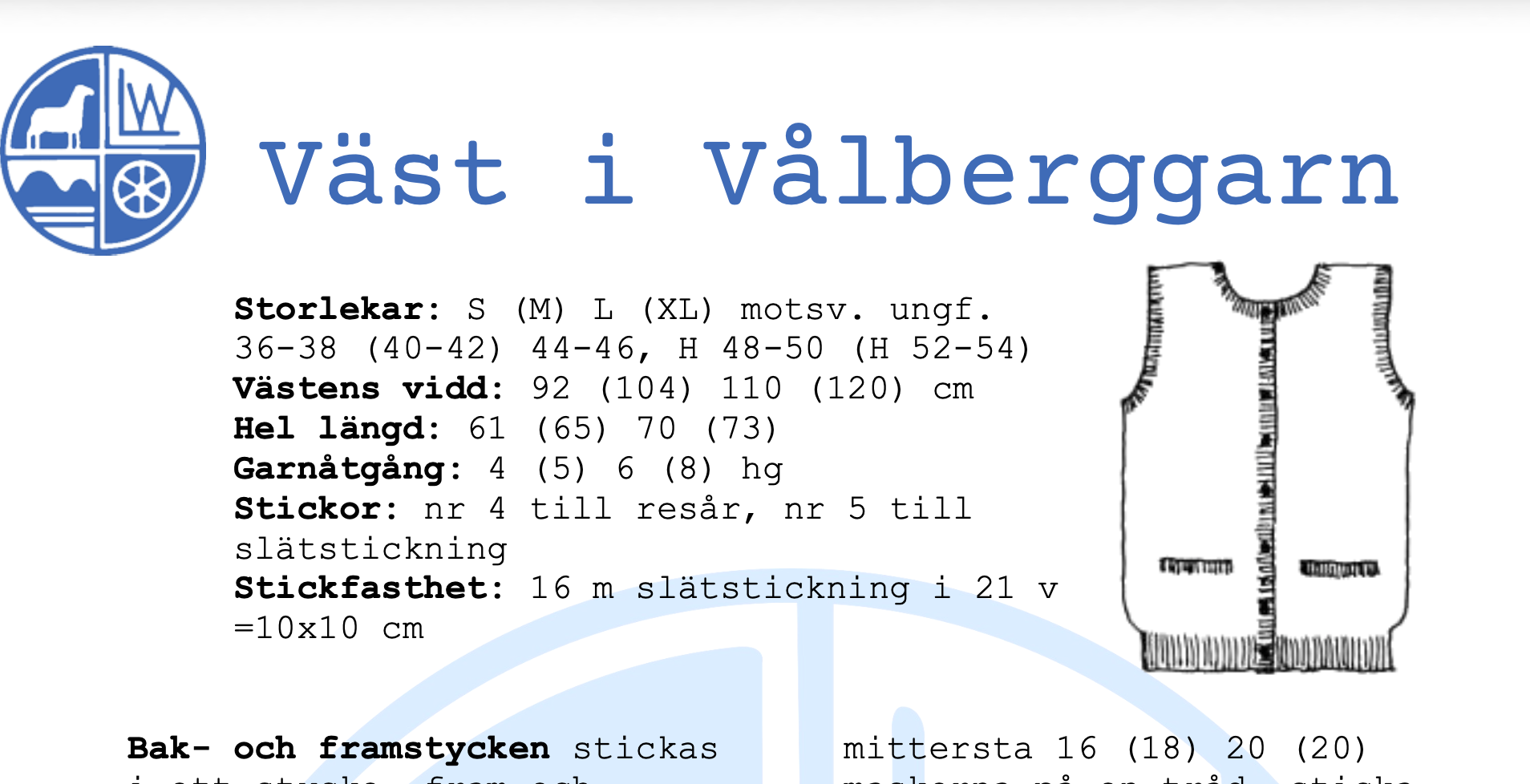 Mönster - Väst i Vålberggarn