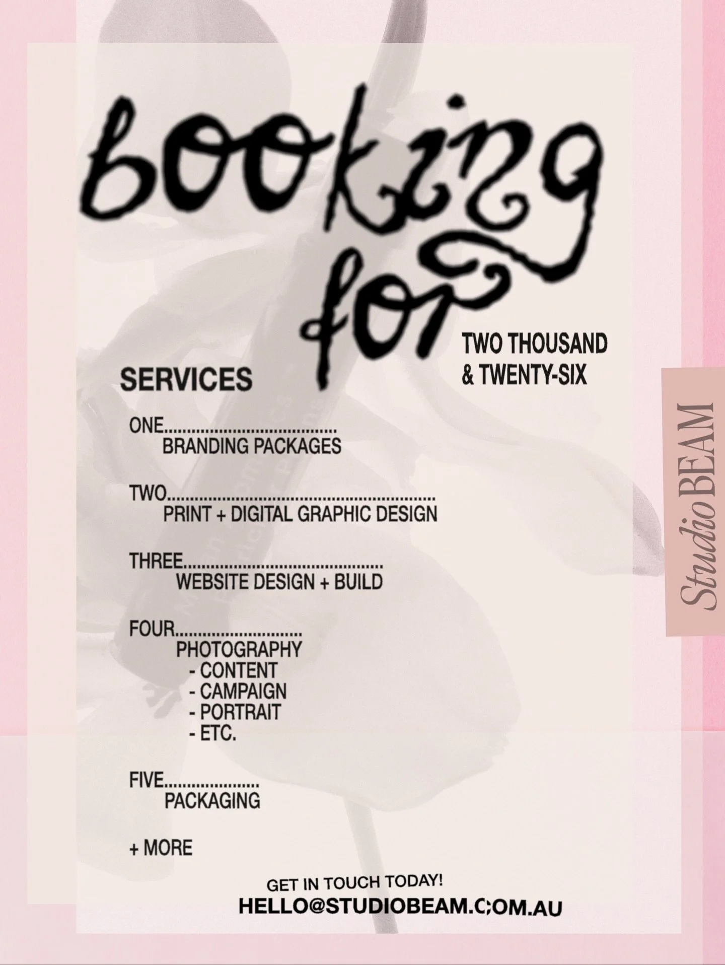 BEAM bookings for Jan &amp; Feb 2026 is officially open and spaces are starting to fill up! 

If you&rsquo;ve been wanting to refresh your branding, website or creative assets for the new year&hellip; now is the time to book in.

Can&rsquo;t wait to 