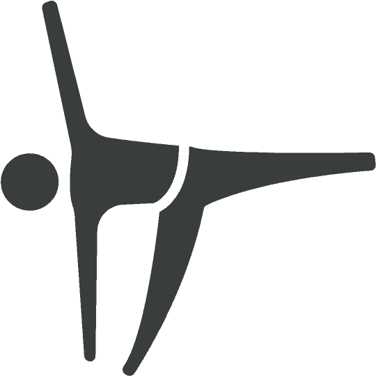 A dark gray stylized silhouette of a yoga student performing half moon pose.