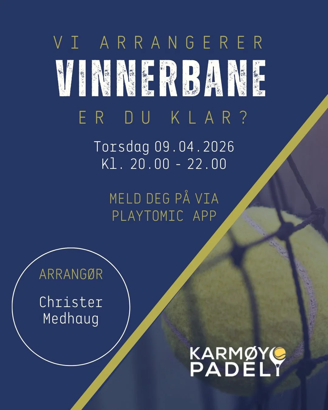 P&aring; f&oslash;rstkommende torsdag 09. april er det vinnerbane med Christer.
Vi starter kl. 20.00.

Velkommen! 🏓