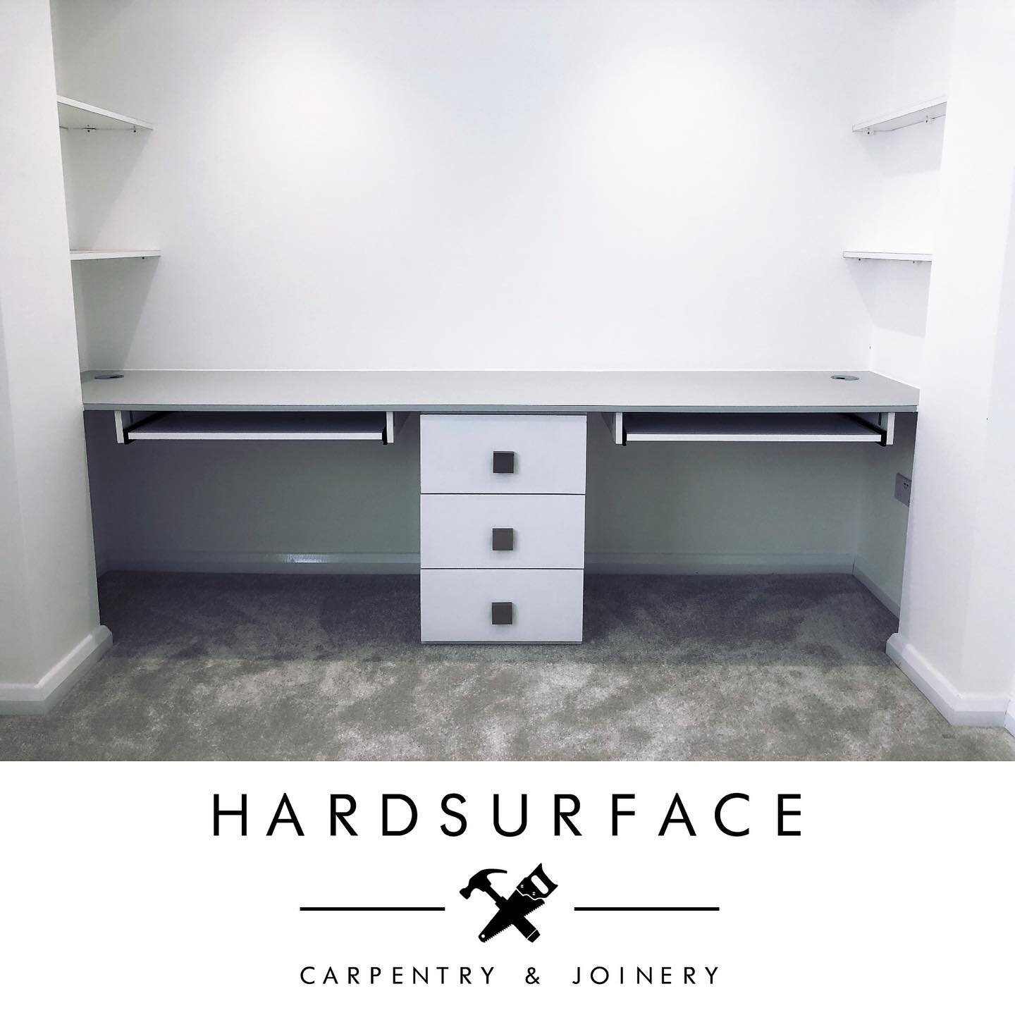 Still working from home? Update your work space to make working from home more comfortable and enjoyable. We can create bespoke office furniture and storage space to suit your needs #hardsurface #office #workingfromhome #joinery