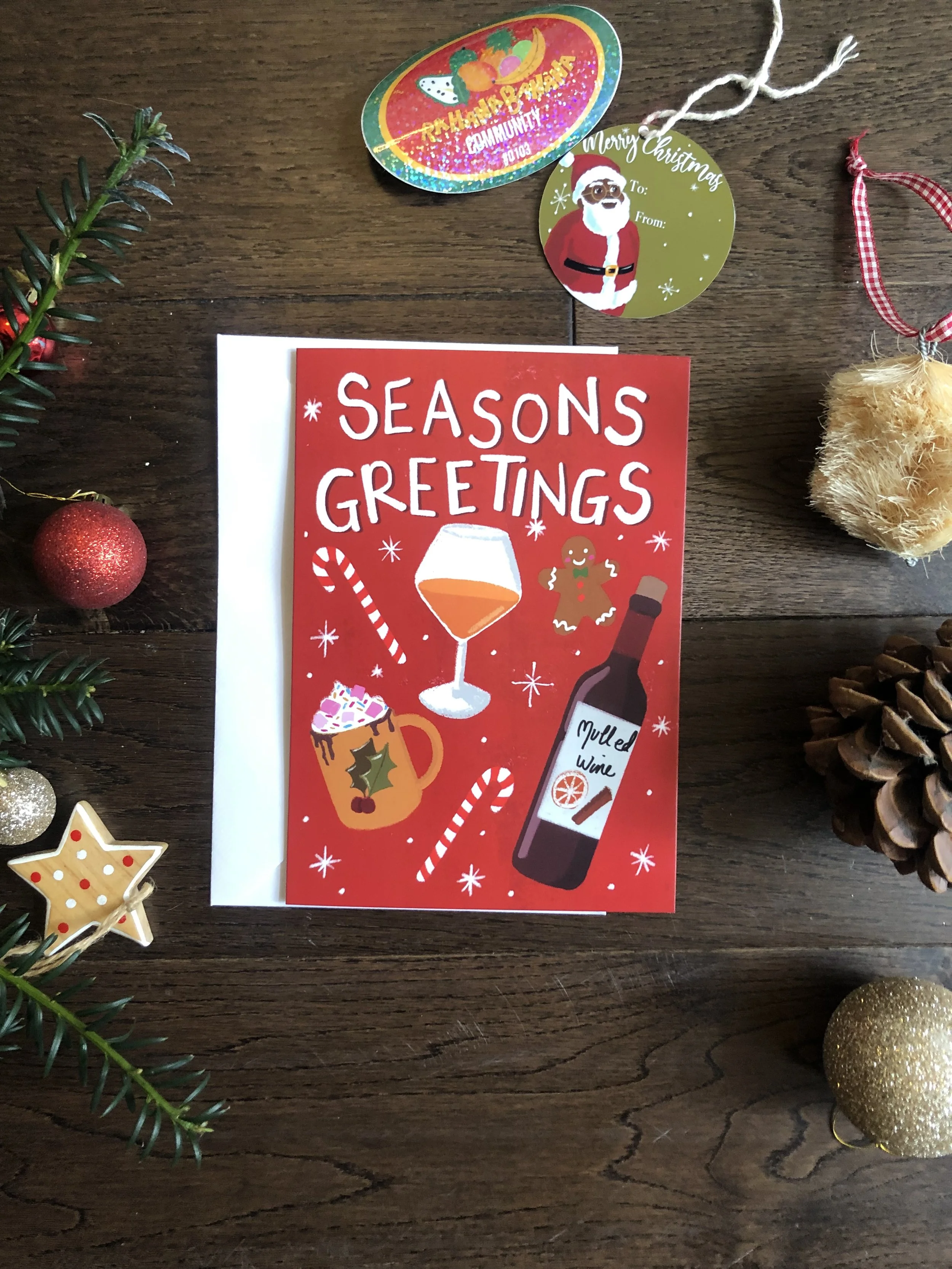 Seasons Greetings Christmas Drinks Greeting Individual Card