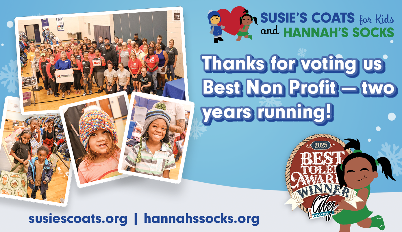Susie’s Coats for Kids and Hannah’s Socks Voted Best Public Charity in Toledo Two Years Running