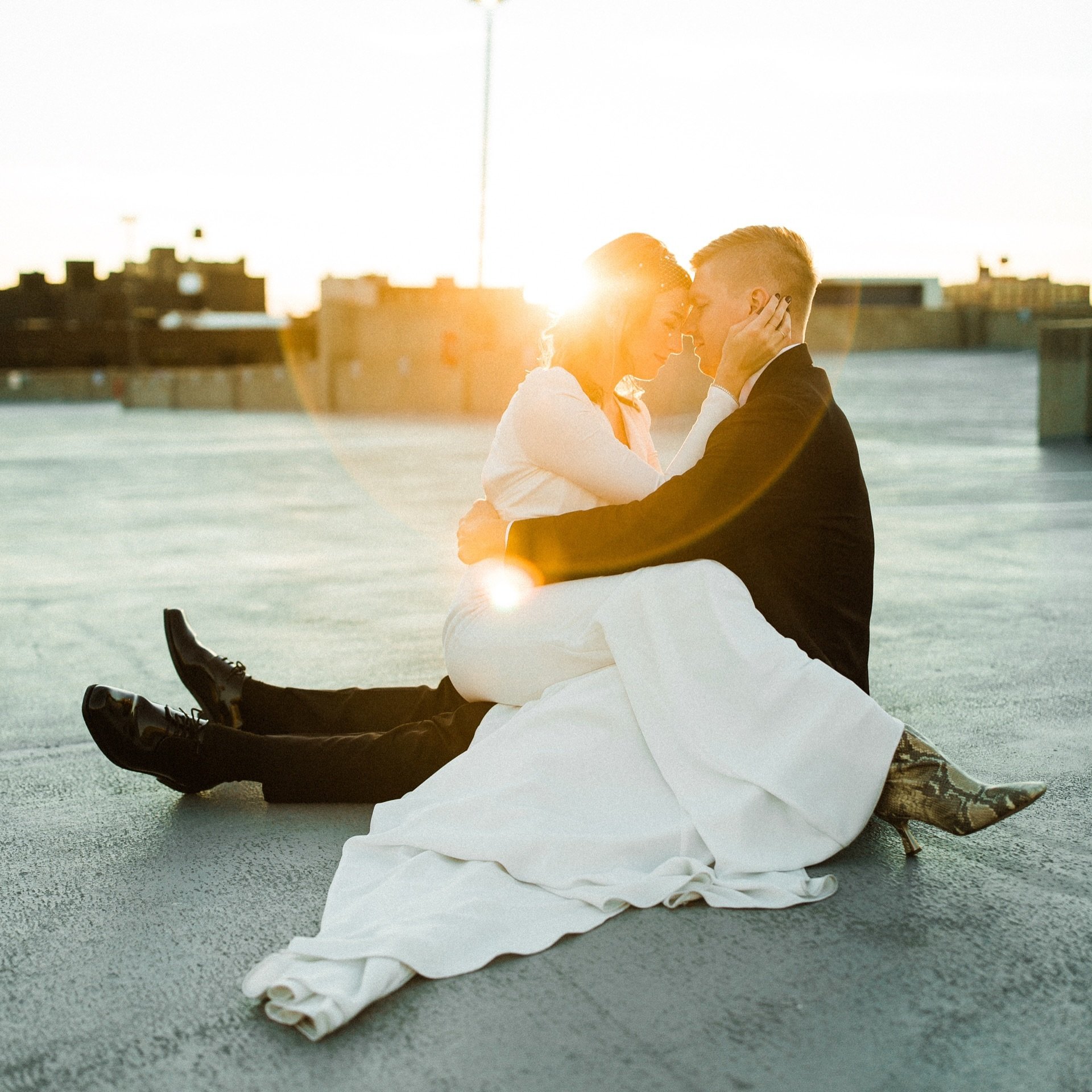 When you have a wedding in Minneapolis and think you won&rsquo;t get a golden hour but then find an empty parking ramp rooftop and this happens ✨