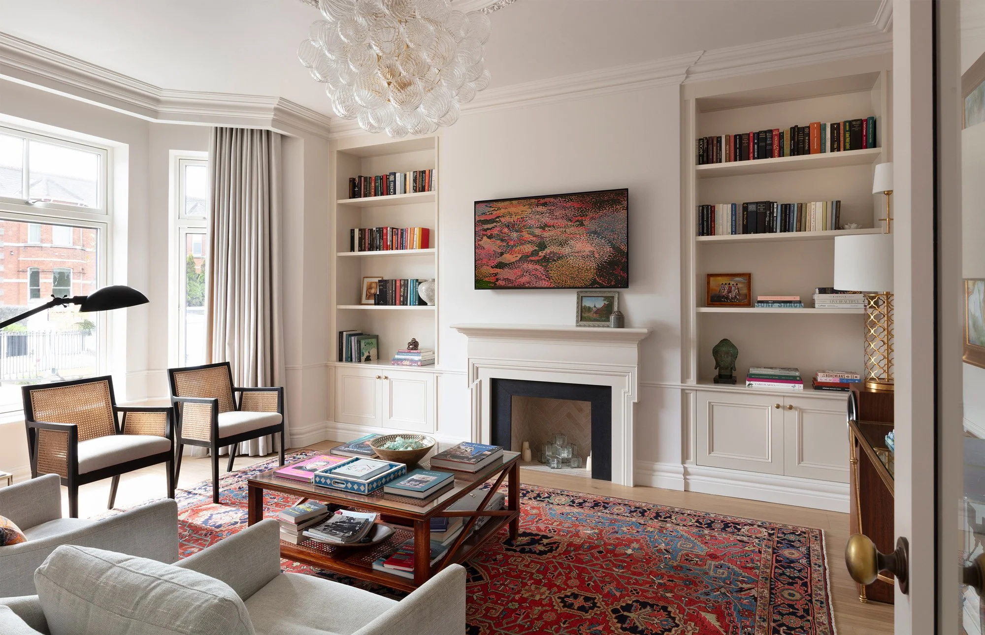beautiful living room with panelled walls