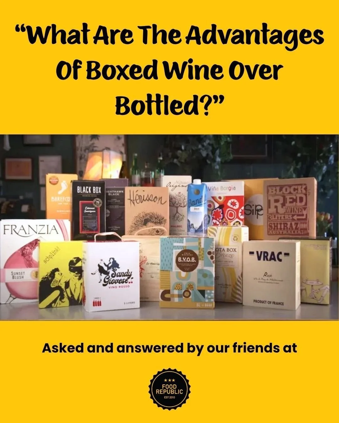We LOVE to see box wine getting some love! Nice work @foodrepublic. 👏📦🍷

Let us boil it down for you...

✅ Freshness &amp; Longevity:
- Stays fresh for 6 weeks or more after opening (vs. a few days for bottles)
- Wine is sealed inside a collapsibl