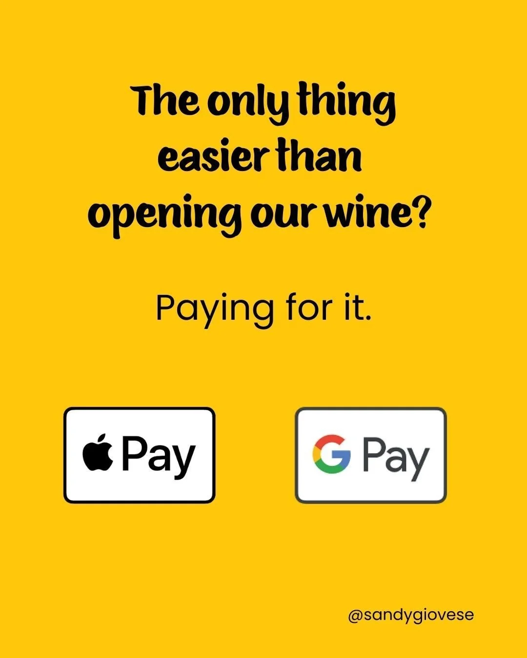 Announcing: Giovese Family Wines now accepts Google Pay + Apple Pay &mdash; because you&rsquo;ve got better things to do than find your wallet! 💁🍷

Apple Pay is now available to shoppers using Safari on Apple devices.

Google Pay is now available t