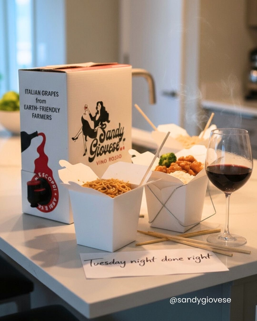 Who says you need a Friday to live your best life? Currently winning at adulting with General Tso's and the box that keeps on giving. Now THIS is self-care. 🍷🥡 

#whitewine #redwine #rosewine #beverages #italianwine #boxedwine #boxwine #sustainabil