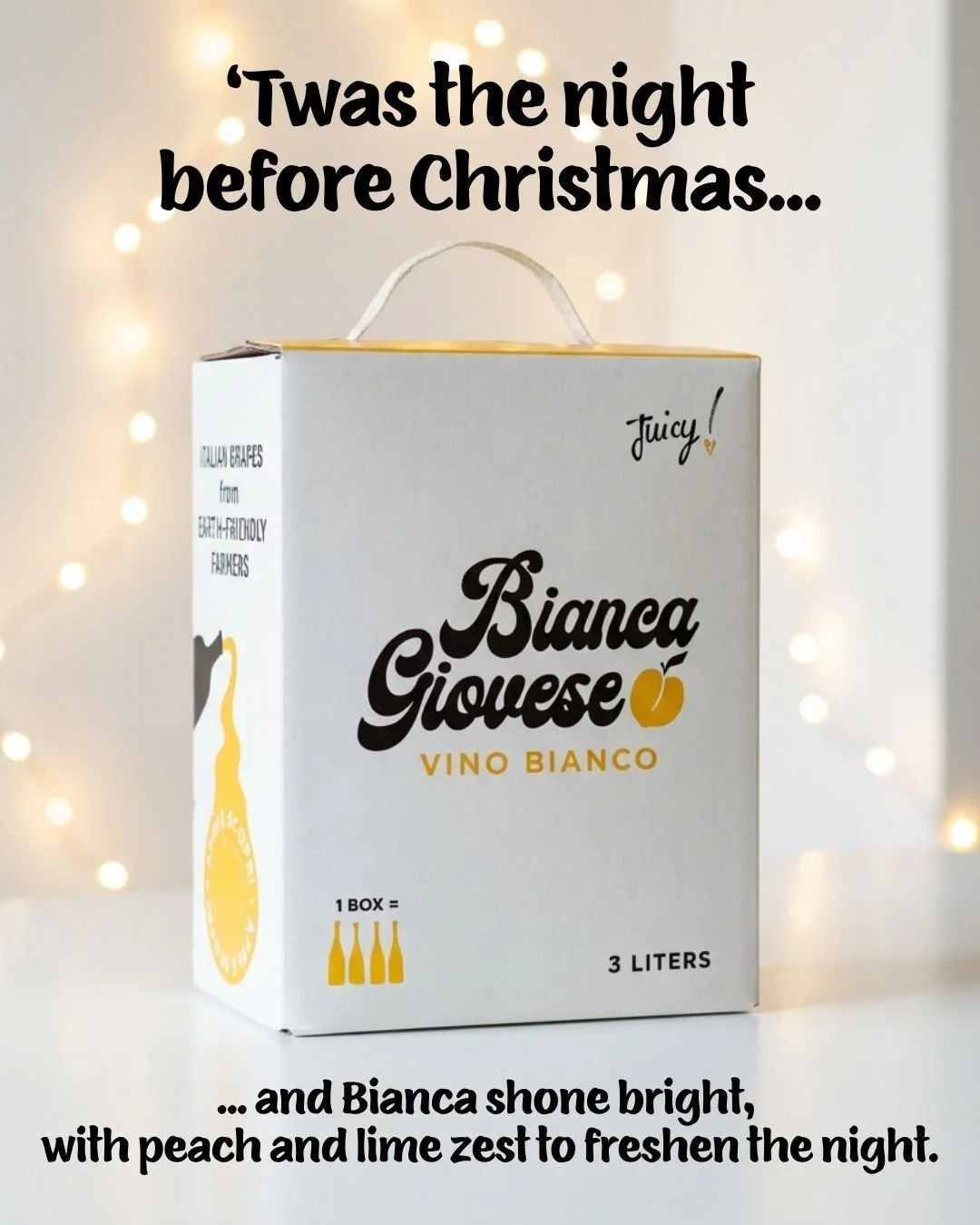 Consider this our holiday card to you.

From Sandy, Rosie, Bianca, and the whole Giovese crew. 🎄 

#whitewine #redwine #rosewine #beverages #italianwine #boxedwine #boxwine #sustainability #ecofriendly #valuewine #savetheplanet #ecoconscious #organi
