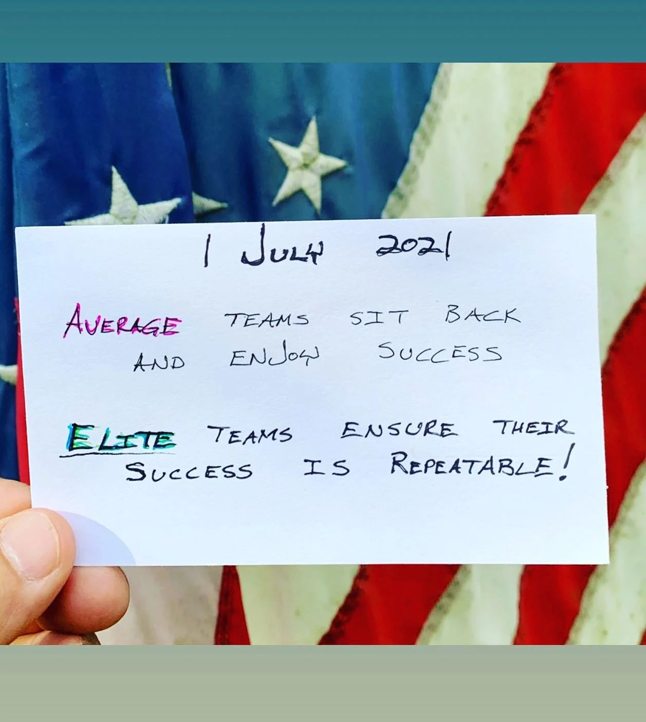 Success &amp; a goal realized is great and should be celebrated&hellip;..but not for too long.  ELITE teams make their successes repeatable and constantly seek to improve!