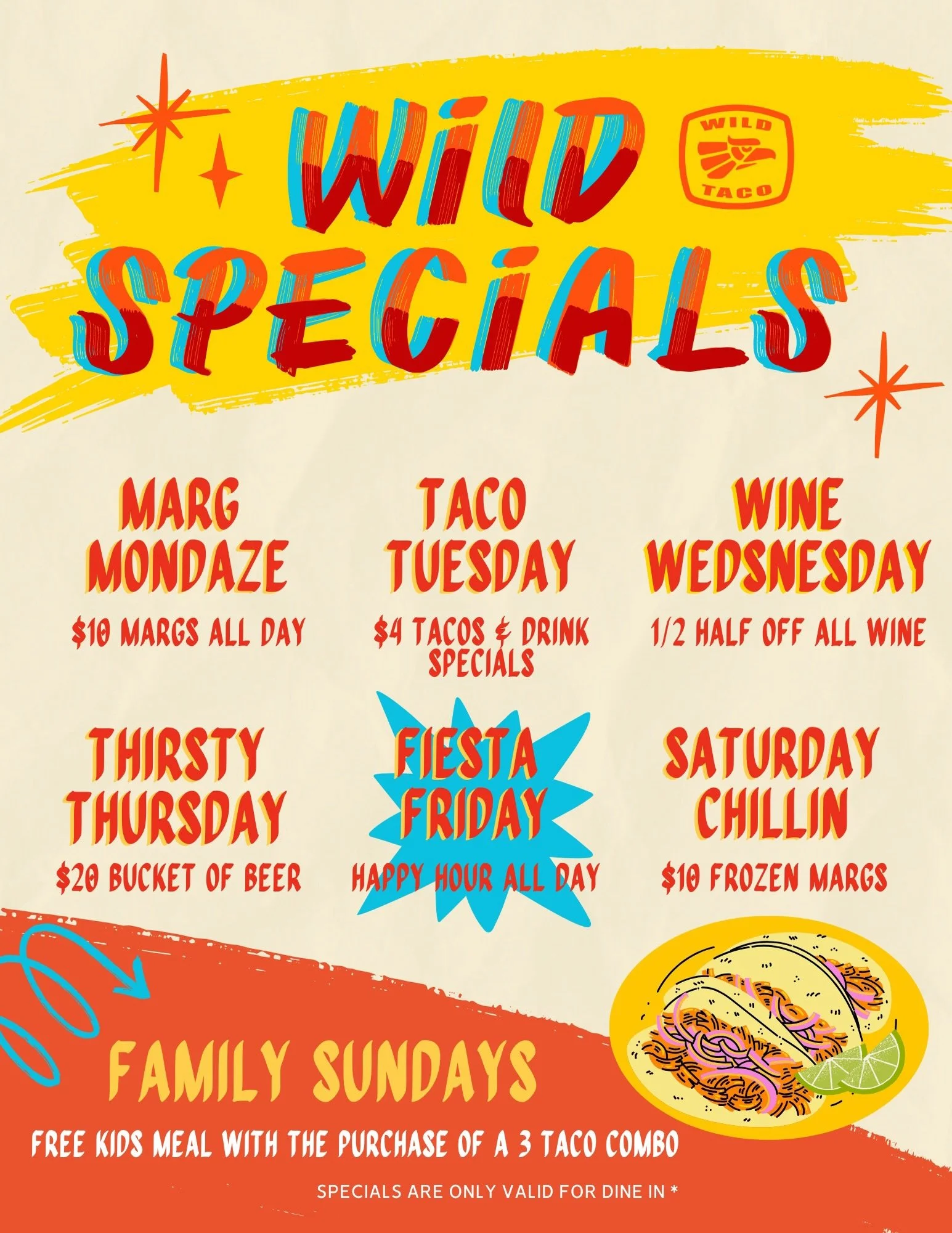 your week just found its new routine with our daily specials 🌮🍻

margs on monday, tacos on tuesday, wine on wednesday&hellip; you get it