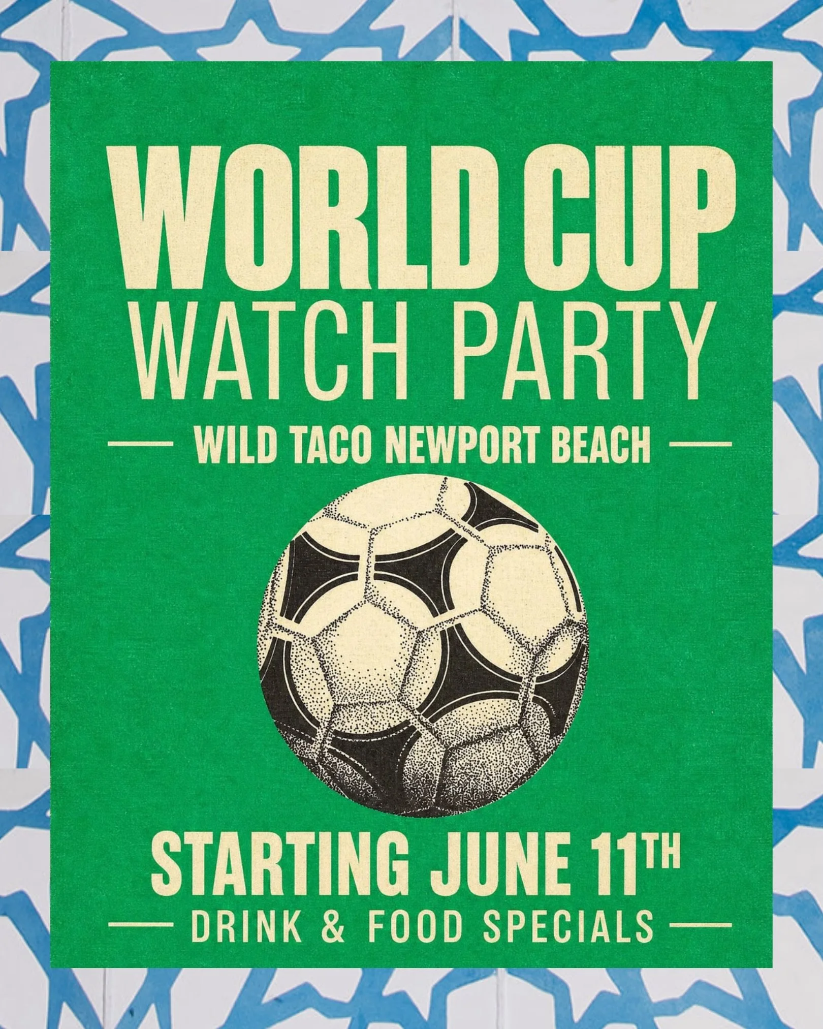 The World Cup is on and we&rsquo;re showing every game at Wild Taco ⚽🍻

Grab your crew and catch all the action with:
🍺 $20 Beer Buckets
🌮 $10 Nachos
🍻 $4 Bottle Beers

Cold drinks, game-day specials, and every match on the screens. 

#fifaworldc