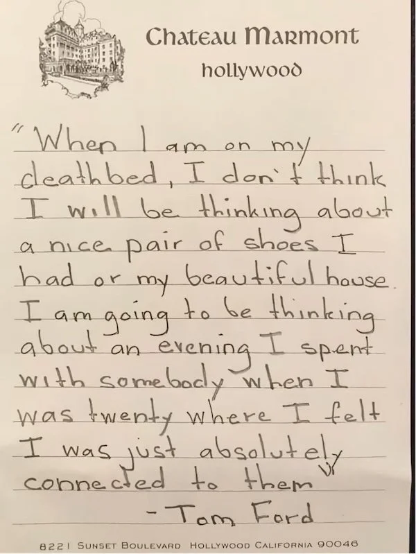 A handwritten note from the Chateau Marmont, Hollywood.