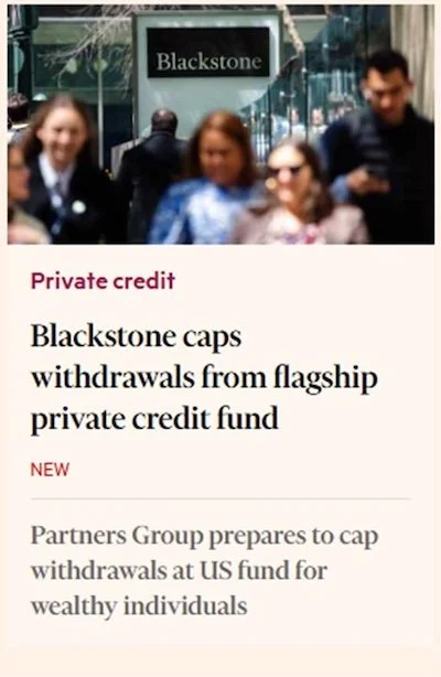 preview of a Financial Times' article about "Blackstone caps withdrawals from flagship private credit fund"