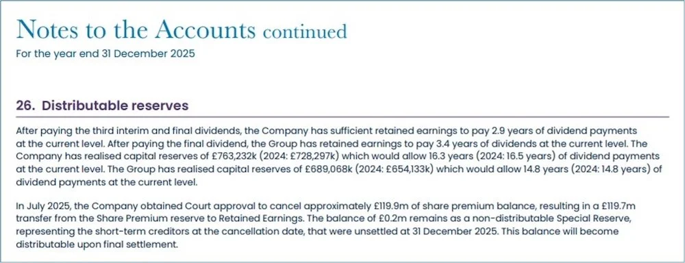 Note 26: Distributable Reserves