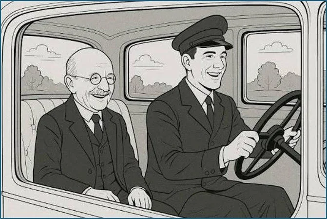 Image of a chauffeur and a man having a conversation
