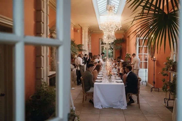 Guests enjoying a rehearsal dinner at Euridge Manor