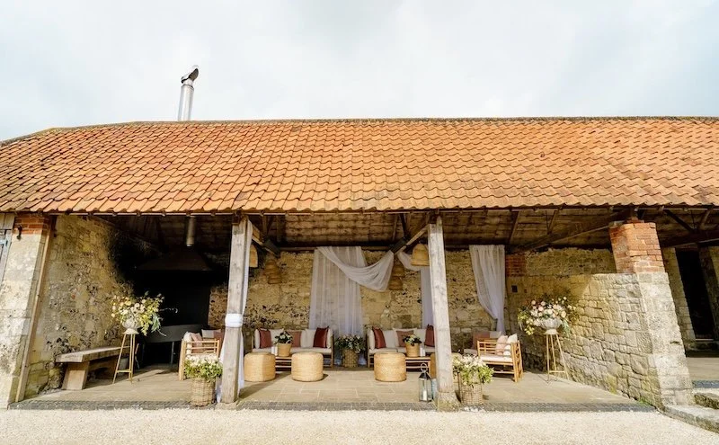 Rustic stone barn in Salisbury dressed for a wedding