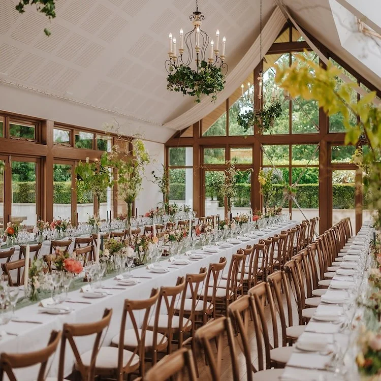 Image of tables set up at Larmer Tree, a garden wedding venue in Salisbury