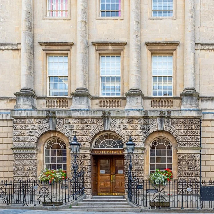 An image of the front of Bath Guildhall, an event venue in the centre of the City