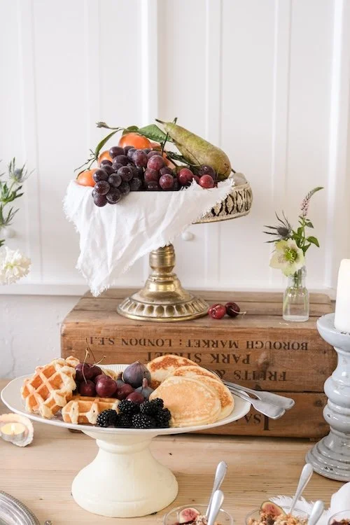 Breakfast meeting catering by Wild Fork with pancakes, waffles and seasonal fruit