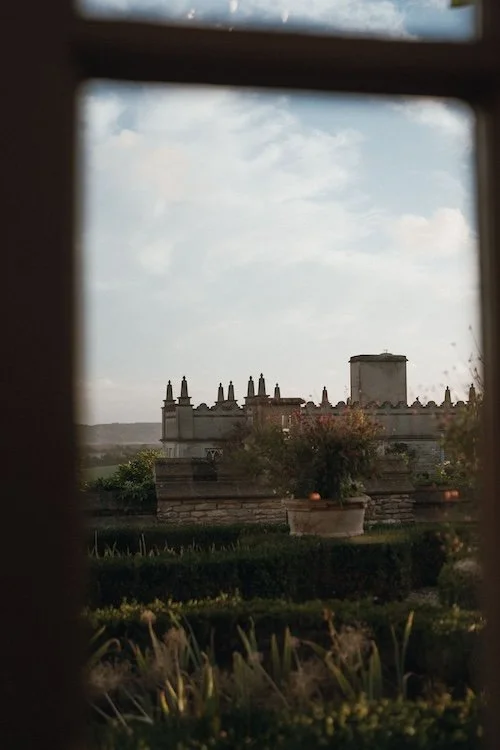 View of Euridge Manor's terrace through the window