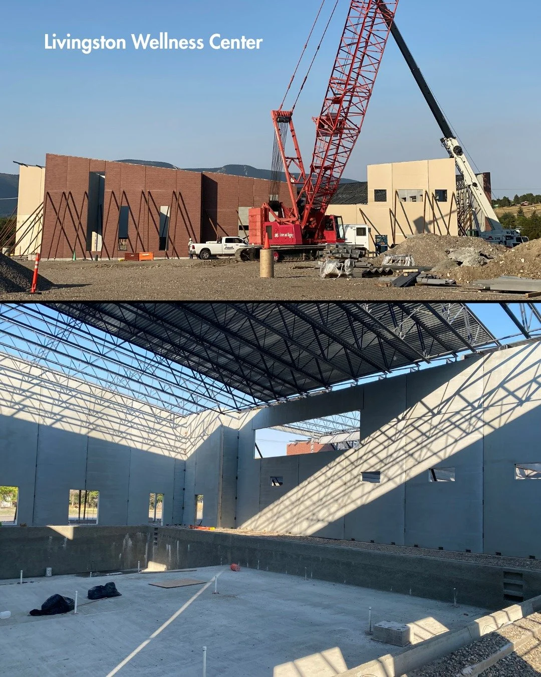 This week’s on-site updates take us to Livingston and Bozeman! At the Livingston Wellness Center, precast panels are in place and structural steel framing is underway. Over at the Combined State Labs project, site work is complete, with landsca