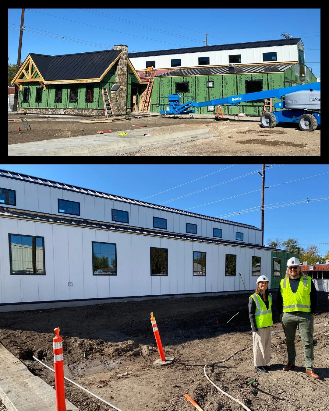 Martin (Architect) and Leah (Interior Designer) are excited about the construction progress at Homegrown Dental! The exterior siding, roofing, and stone is looking great; landscaping is underway, and drywall will be hung within the next few weeks. Th