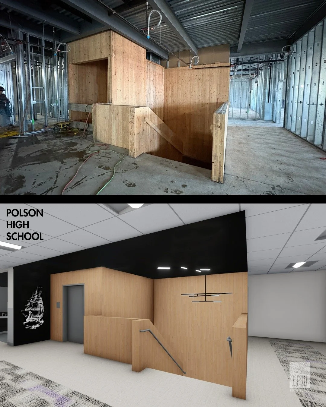 Rendering versus Reality - here's a look at some project renderings compared to the current state of construction at Polson High School and Polson Middle School! We're excited to see the continued progress of these projects through the remainder of t