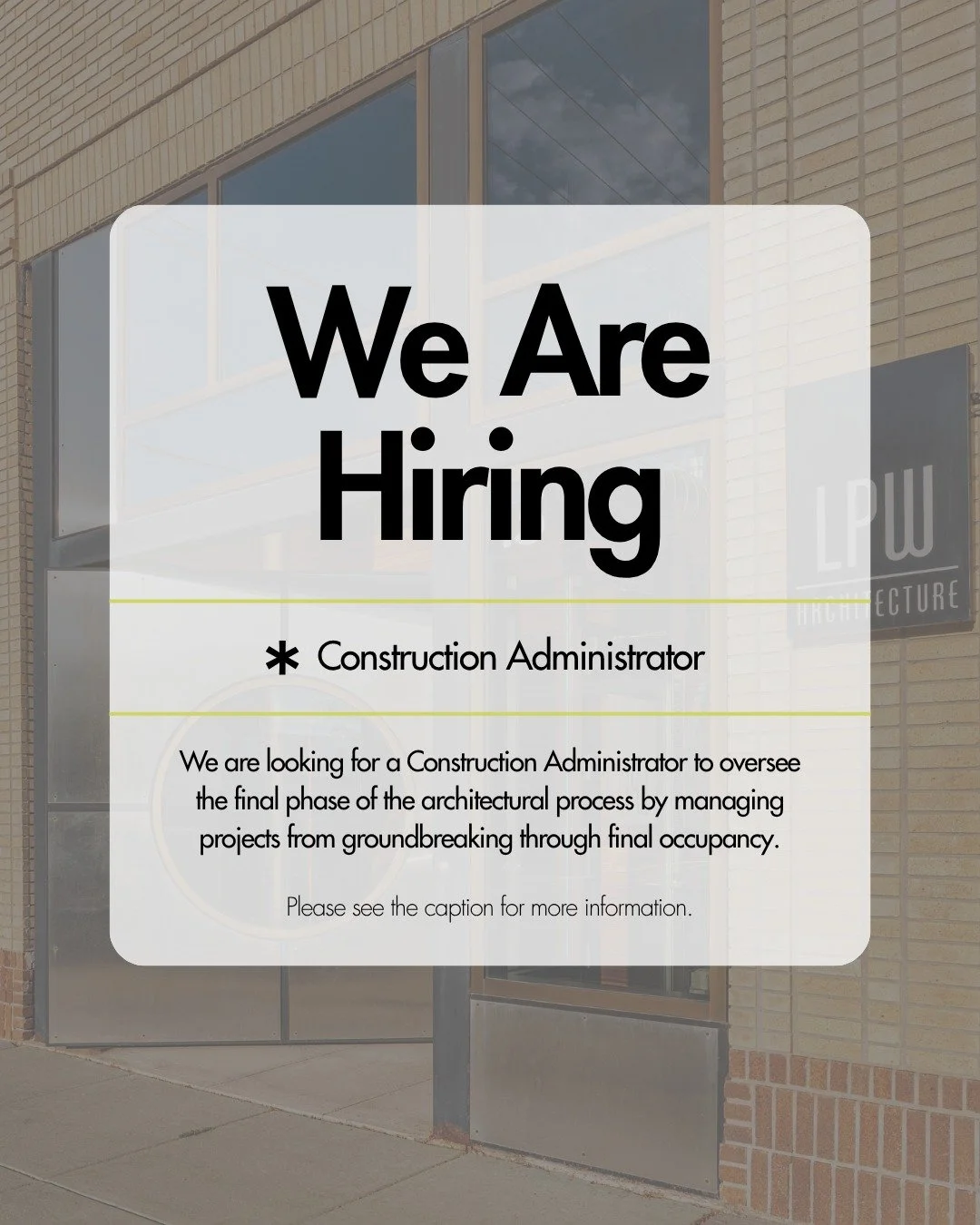 We are looking for a full-time Construction Administrator to join our team!
 
The ideal candidate is a collaborative team player with a professional work ethic, a desire to learn and grow, and the initiative to work independently. Key qualifications 