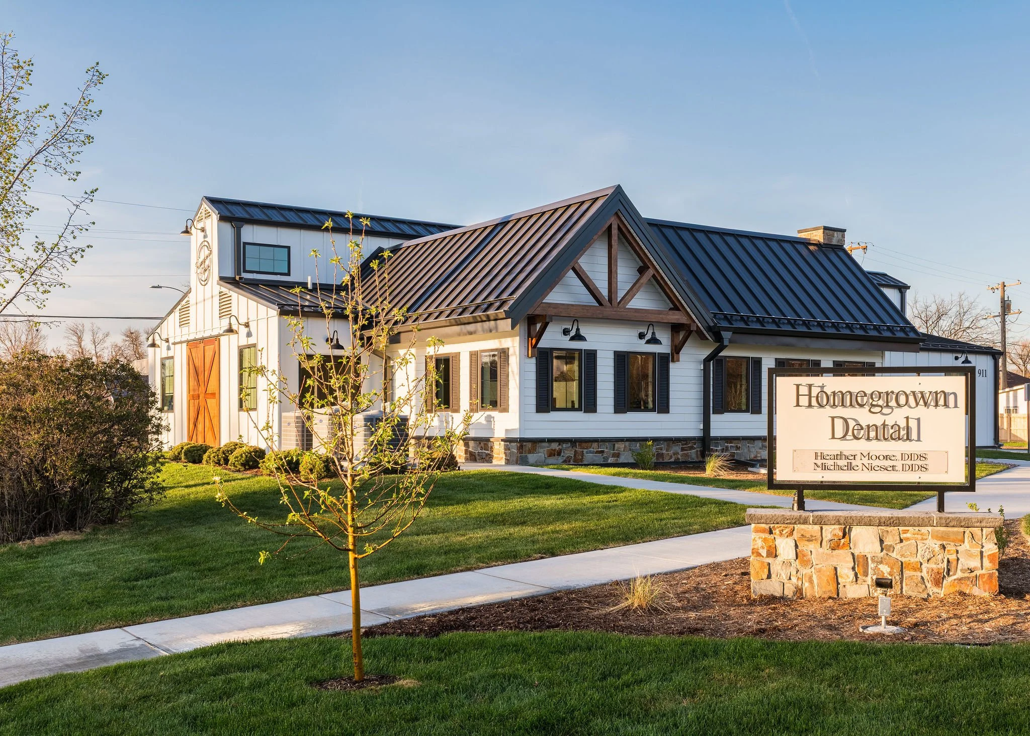 Homegrown Dental in Great Falls is complete, and we are excited to share these professional photos of the project's exterior. Homegrown Dental&rsquo;s design combines a country-style feeling with top-of-the-line dentistry. The exteriors and interiors