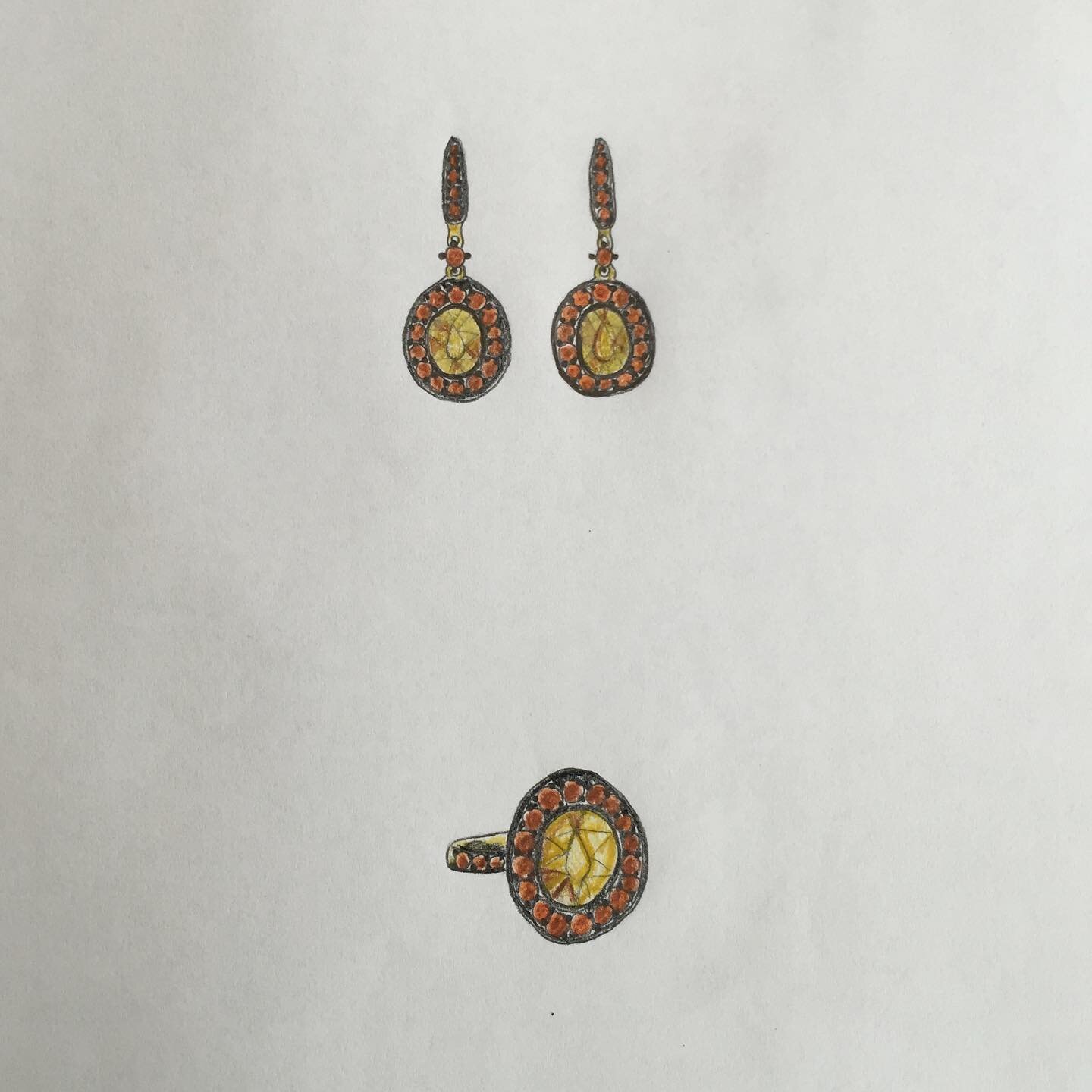Design sketch for a yellow and orange sapphire set. #finejewellery #bespokedesign #melbournejeweller #jewellerydesign #sapphirejewellery
