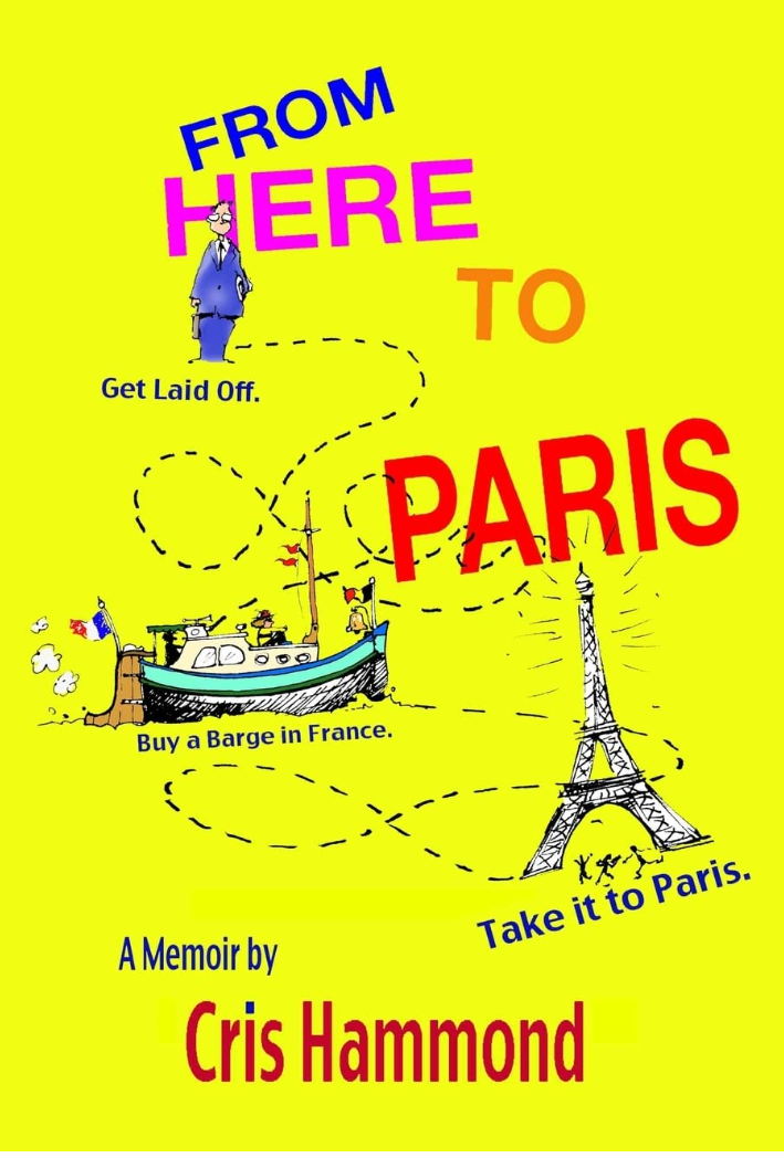 yellow book cover with a barge and a dotted line to the Eiffel Tower
