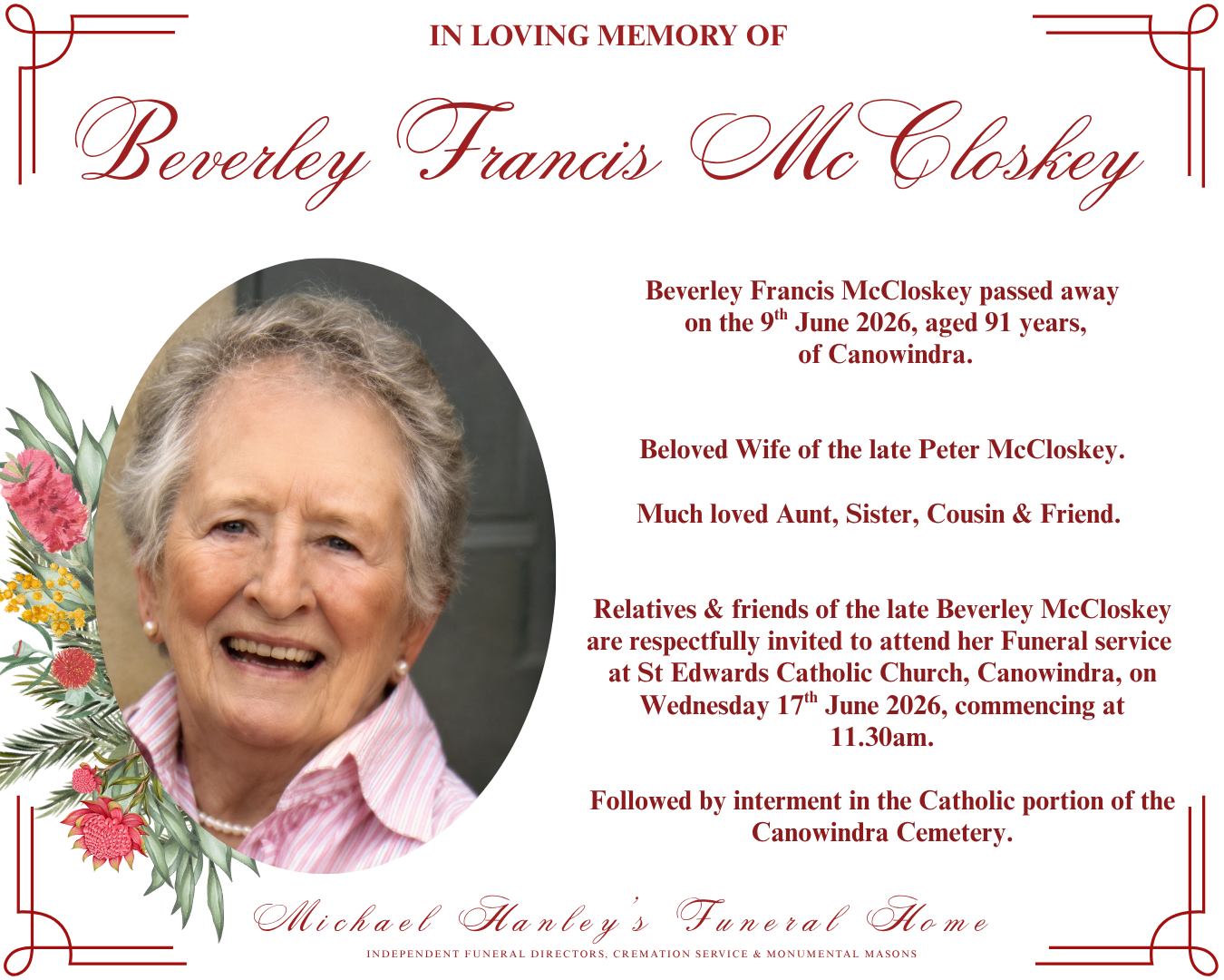 In Loving Memory of Beverley McCloskey