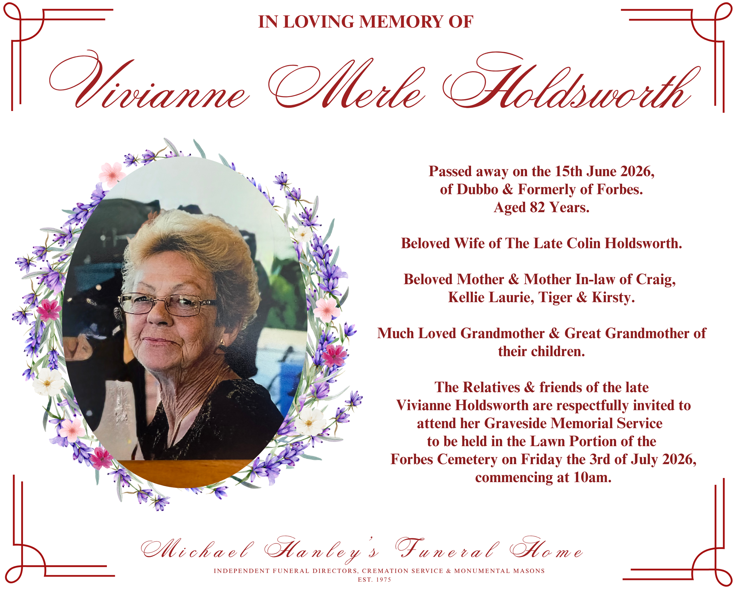 In Loving Memory of Vivianne Holdsworth