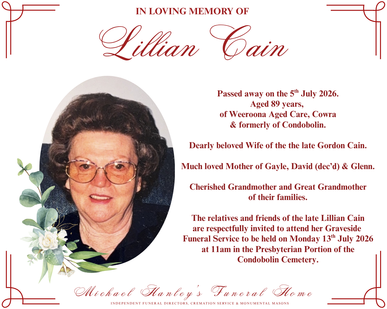 In Loving Memory of Lillian Cain