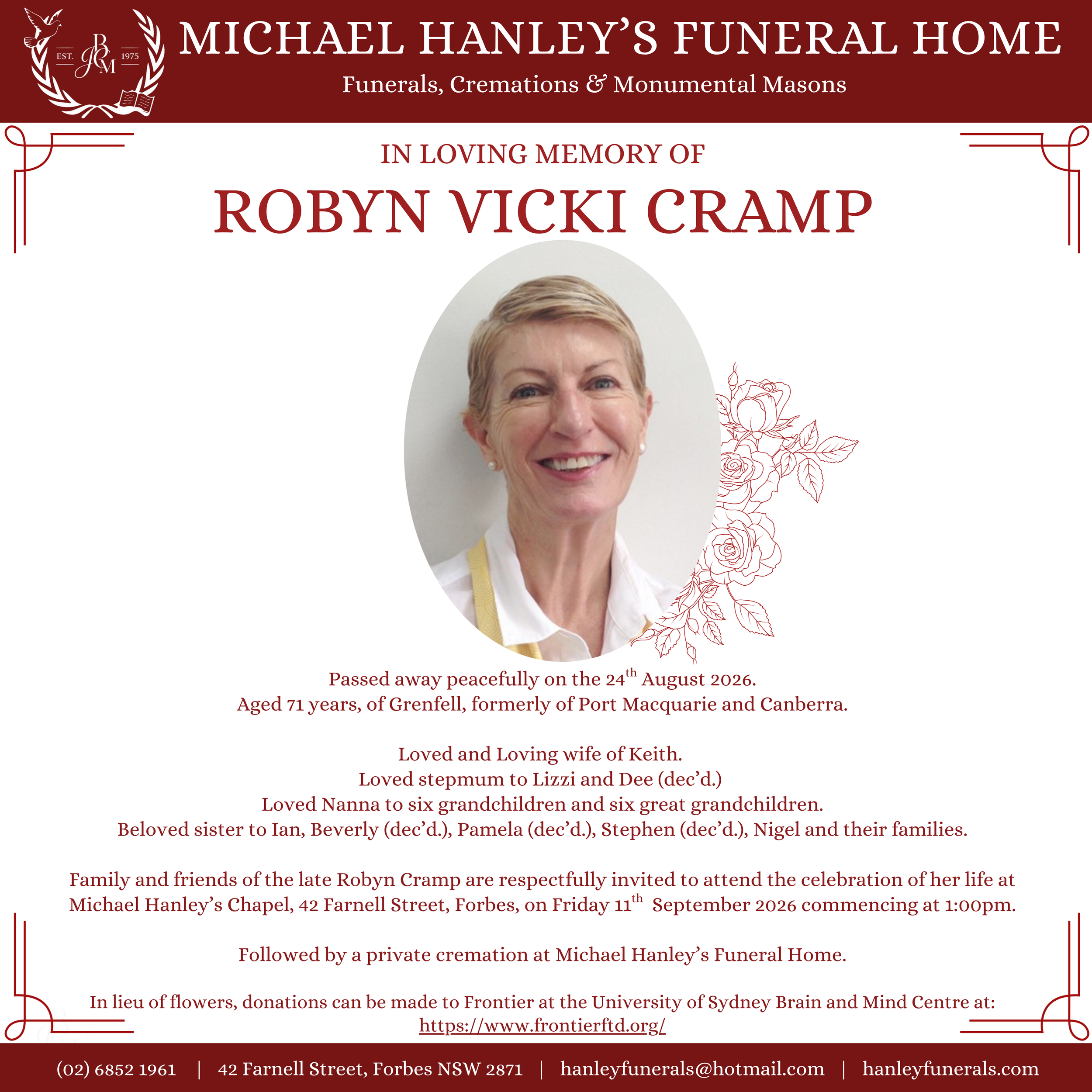 In Loving Memory of Robyn Cramp