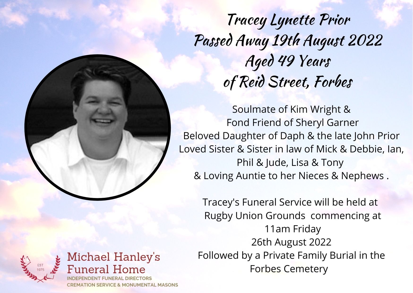 Funeral notices — Michael Hanley Funerals Forbes