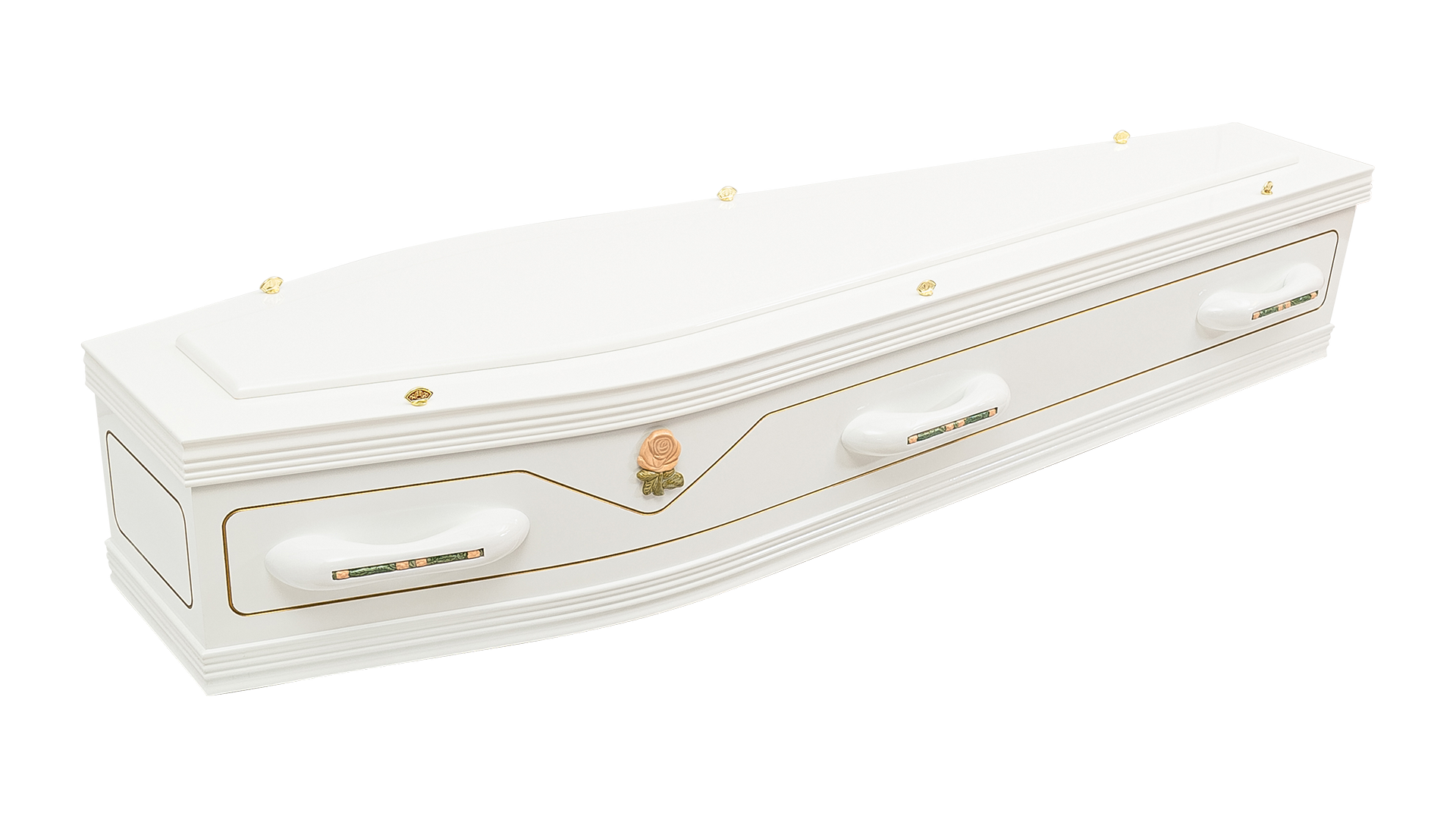 The Lady Linden is a single raised lid, craftwood coffin, with a wide mould to the bottom, and a narrow lid with a pin groove to the sides and ends. 

