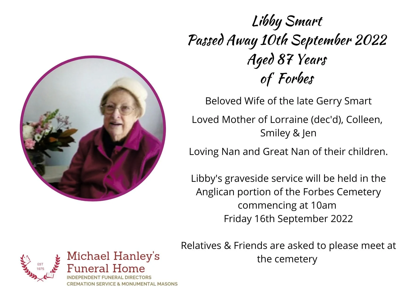 Funeral notices — Michael Hanley Funerals Forbes