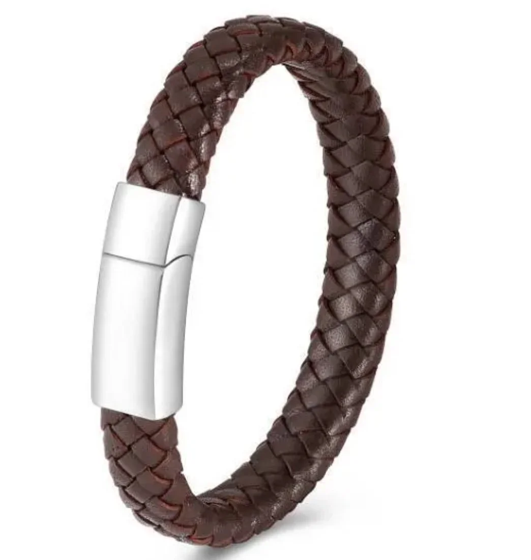 Braided Brown Leather Bracelet Silver Clasp

$80.00