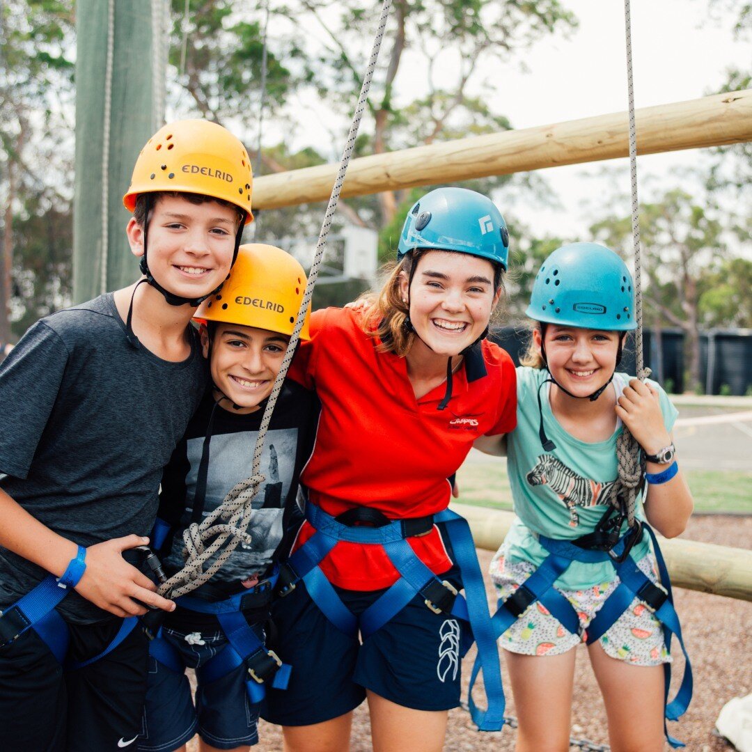 These campers are ready to climb our Tower of Terror, jump off the top for the Leap of Faith, and get up to the top rungs of Jacob's Ladder! 😆 

#cru #crugalstongorge #climbingadventures