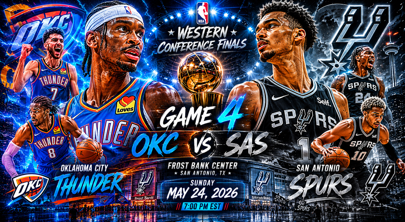 Oklahoma City Thunder at San Antonio Spurs Prediction &amp; Betting Pick | NBA Western Conference Finals Game 4 May 24, 2026