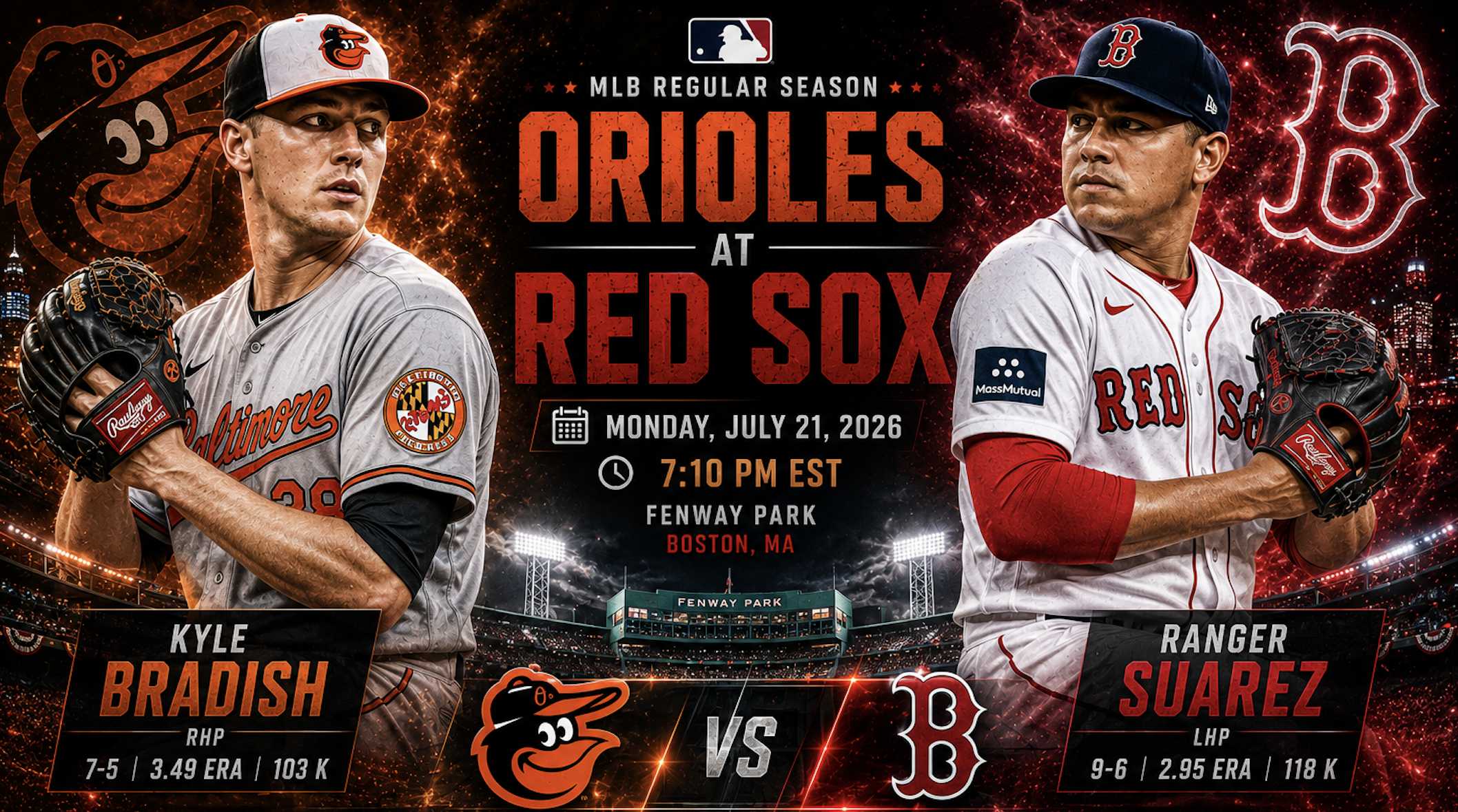 Baltimore Orioles (Kyle Bradish) at Boston Red Sox (Ranger Suarez) Prediction &amp; Betting Pick | MLB Regular Season July 21, 2026
