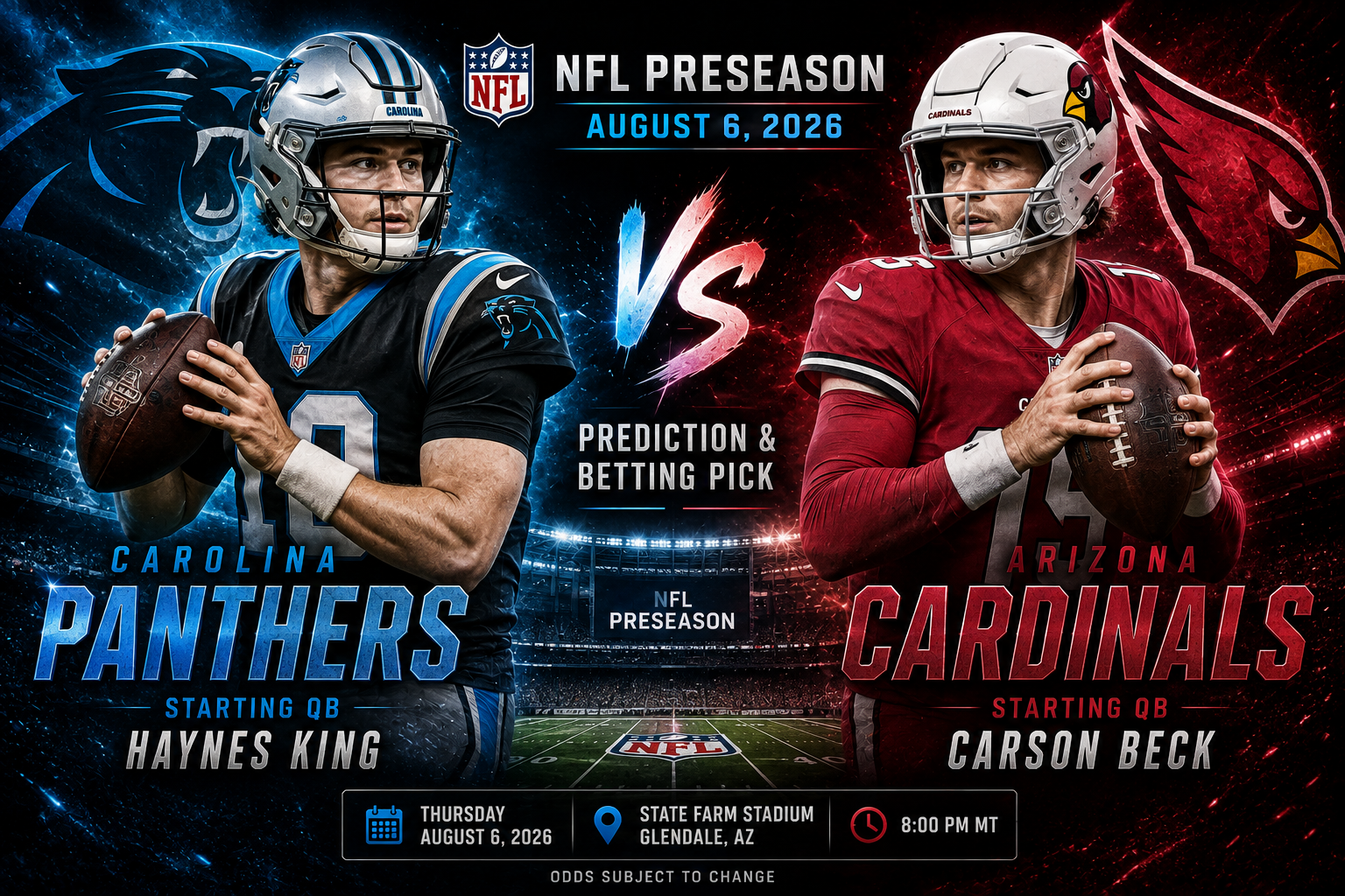 Carolina Panthers vs Arizona Caridnals Prediction &amp; Betting Pick | NFL Preseason August 6, 2026