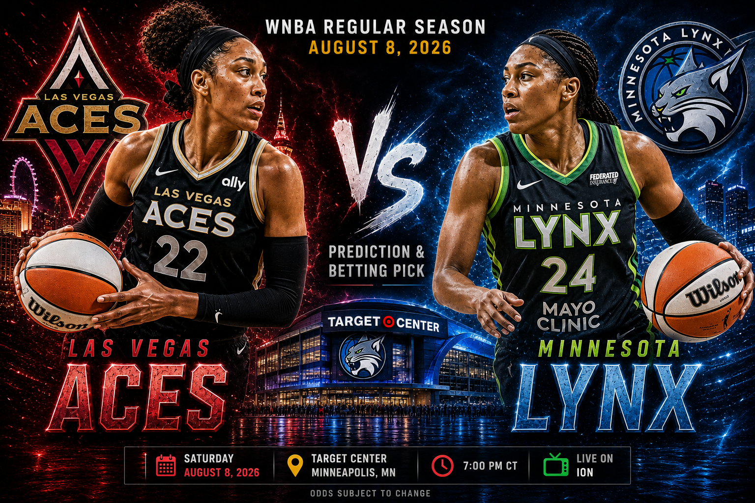 Las Vegas Aces at Minnesota Lynx Prediction &amp; Betting Pick | WNBA Regular Season August 8, 2026